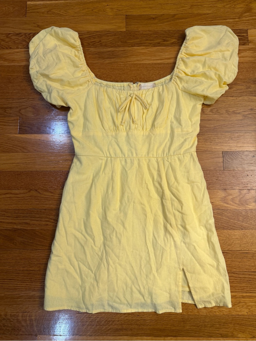 Altar'd State Square Neck Puff Sleeve Babydoll Mini Dress in Yellow - Size Large